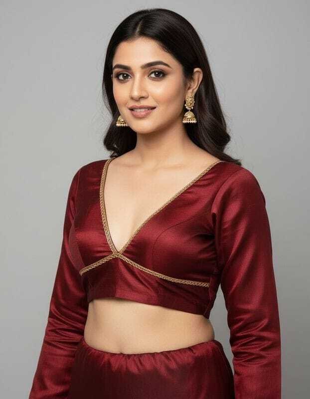 Basic Full Sleeve Plunge Neck Blouse