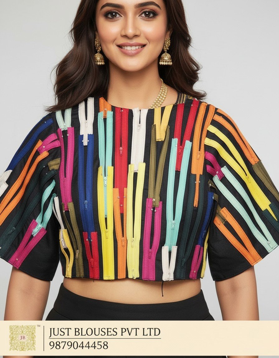 Premium Real Zip Patchwork Blouse