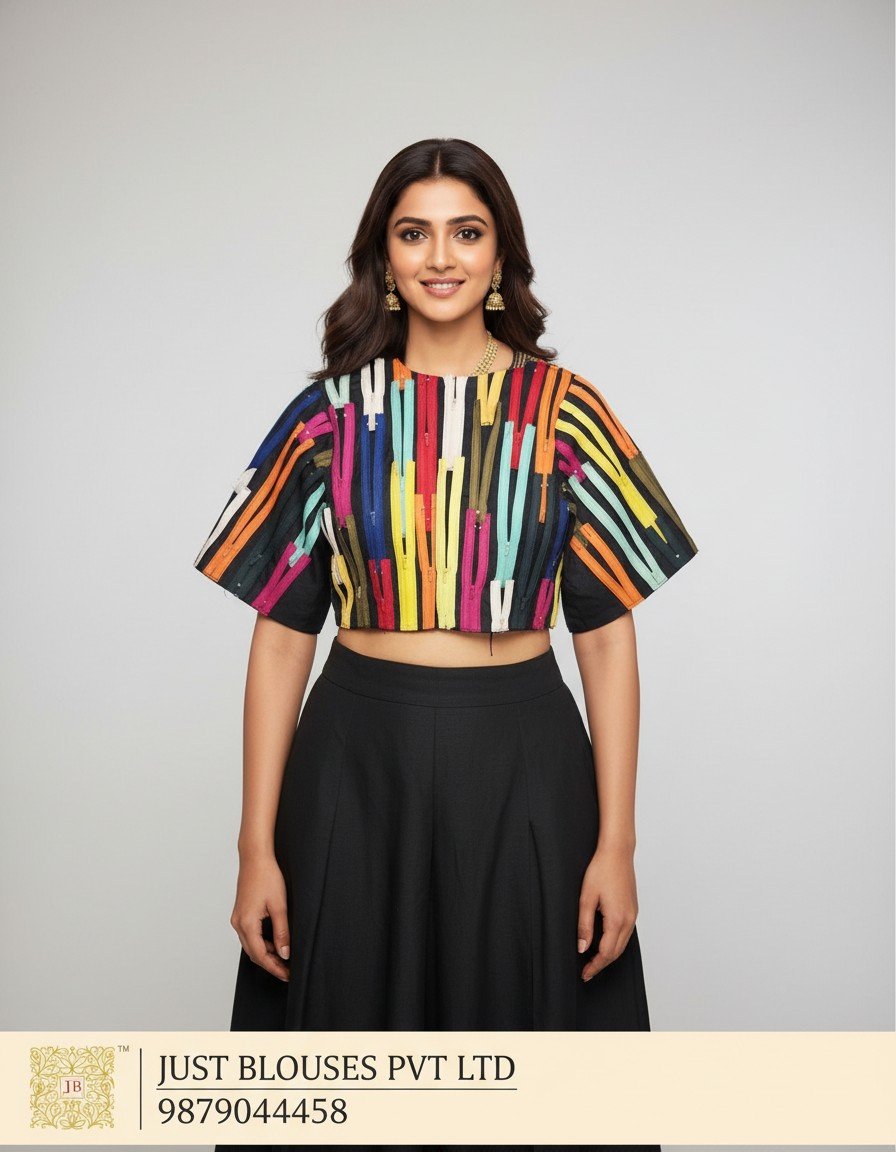 Premium Real Zip Patchwork Blouse