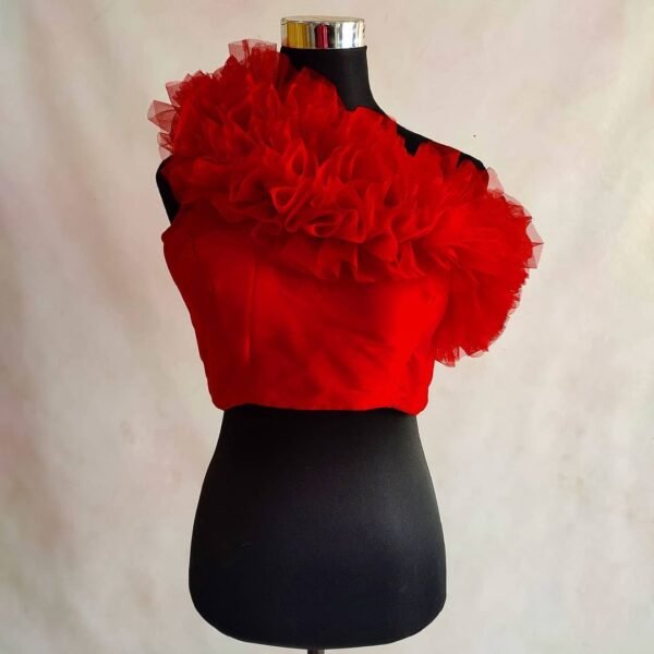 Swanky One Shoulder Ruffle Crop Blouse Handcrafted